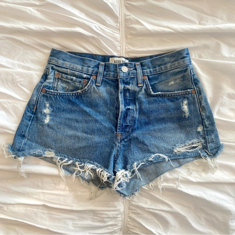 Agolde Distressed Blue Jean Shorts Size 24
